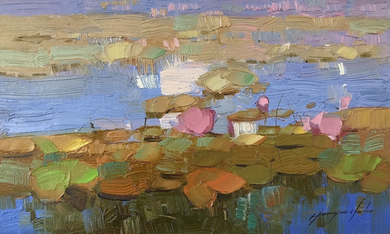 Waterlilies Pond, Original oil Painting, Handmade artwork, One of a Kind                   